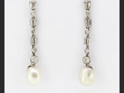 Natural Pearl and Diamond Drop Earrings