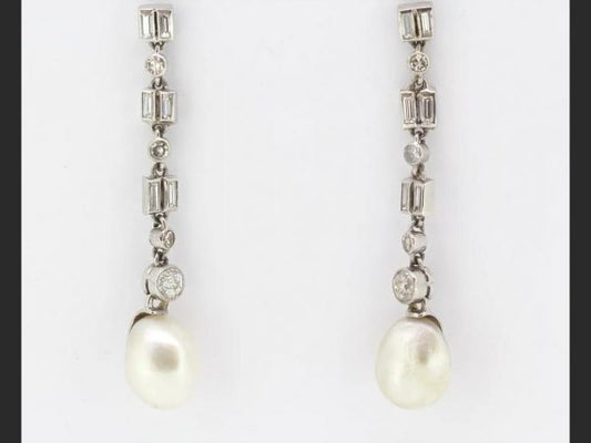 Natural Pearl and Diamond Drop Earrings