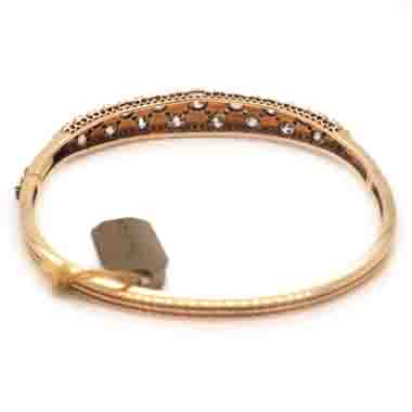 Edwardian Antique Natural Pearl and Old Cut Diamond Hinged Bangle Bracelet in 18ct Yellow Gold