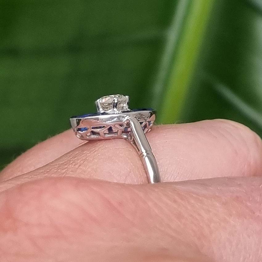 Vintage Old Cut Diamond and Sapphire Cluster Plaque Ring