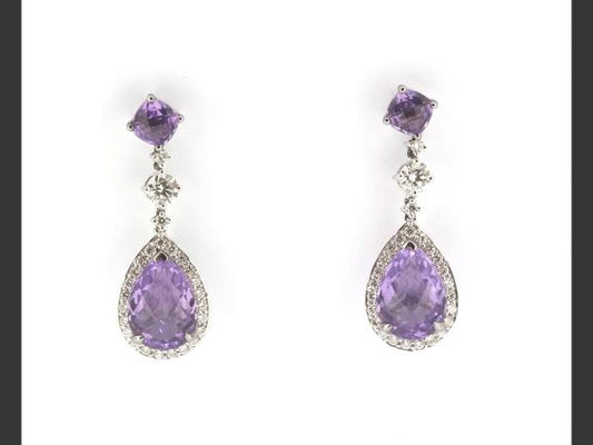 Amethyst and diamond drop earrings, 8.87 carats in total gemstones, 18ct white gold