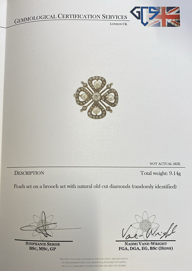 Antique Natural Pearl and Diamond Four Leaf Clover Brooch
