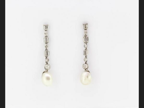 Natural Pearl and Diamond Drop Earrings