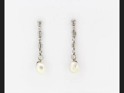 Natural Pearl and Diamond Drop Earrings