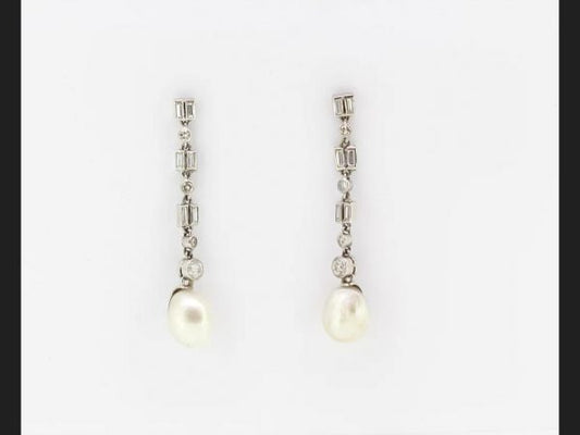 Natural Pearl and Diamond Drop Earrings