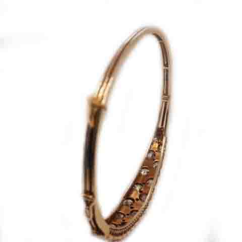 Edwardian Old Cut Diamond And Pearl Hinged Bangle In 18 Carat Yellow Gold