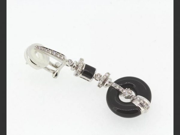 Onyx and Diamond Drop Earrings, 18ct white gold, in the Art Deco style