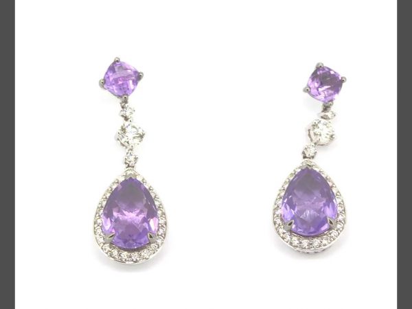 Amethyst and diamond earrings, 8.00ct amethyst in total, 0.87ct diamond in total