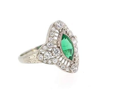 Art Deco Colombian Emerald and Diamond Navette Ring