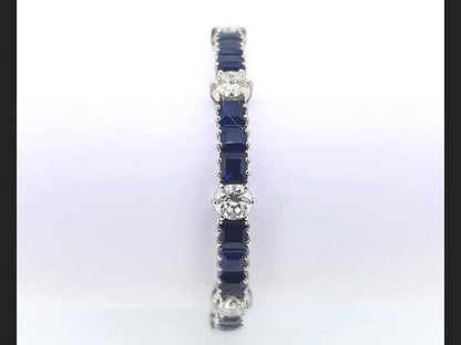 Vintage Sapphire and Diamond Bracelet; set with square cut sapphires and brilliant cut diamonds, 18ct white gold