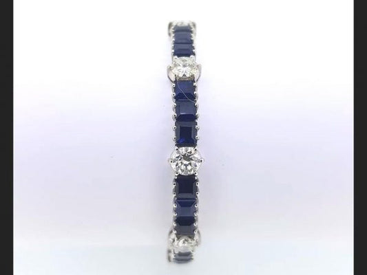 Vintage Sapphire and Diamond Bracelet; set with square cut sapphires and brilliant cut diamonds, 18ct white gold