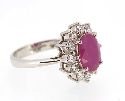 Ruby and Diamond Cluster Ring in 18ct White Gold, 3.00 carats