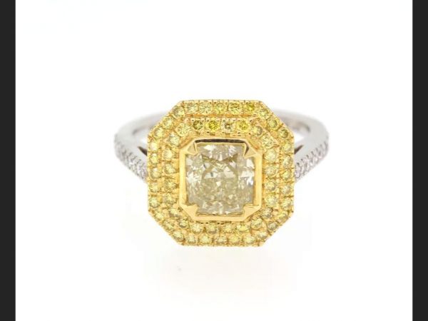 Yellow diamond halo engagement ring, 2.63 carats