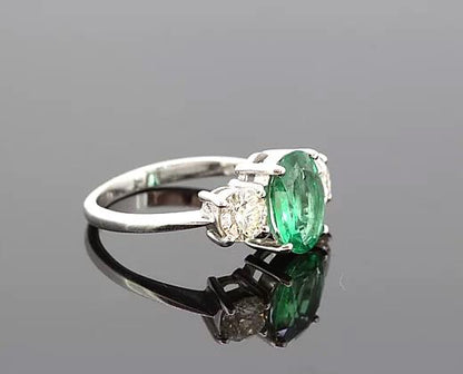 Vintage Emerald and Diamond Three-Stone Ring, 3.80 carat total, 18ct white gold.