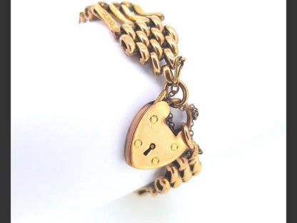 Victorian gate bracelet, with heart shaped padlock, 9ct yellow gold