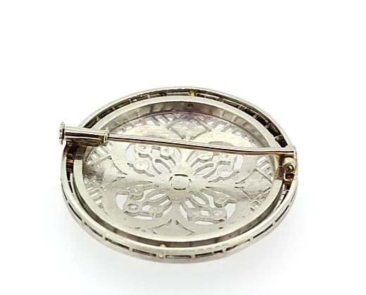 Art Deco Diamond Onyx and Platinum Circular Brooch
