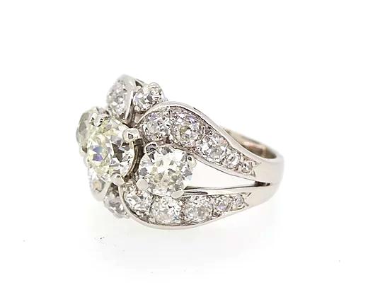 Art Deco Old-Cut Diamond Dress Ring, 4.50 Carat Total, 18ct White Gold