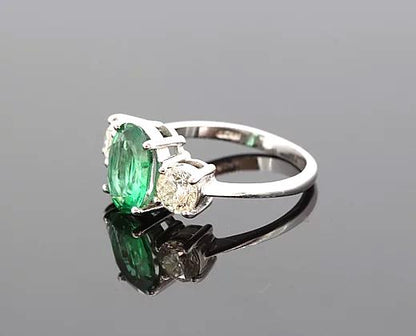 Vintage Emerald and Diamond Three-Stone Ring, 3.80 carat total, 18ct white gold.