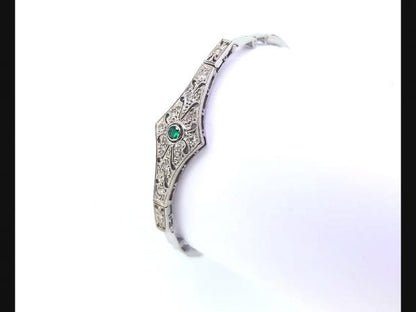Vintage Emerald and Diamond Bracelet, on an expandable strap. Radiating the style of the Art Deco period