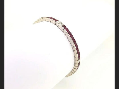 Ruby and Diamond Line Bracelet, set with French cut rubies and princess cut diamonds, in 18ct white gold