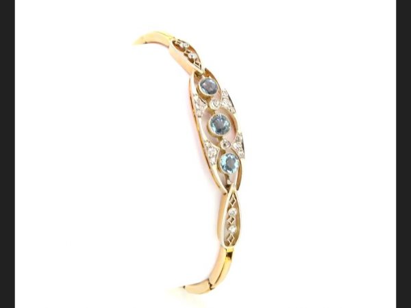 Edwardian Aquamarine and Diamond Panel Bracelet, circa 1910, 15ct gold
