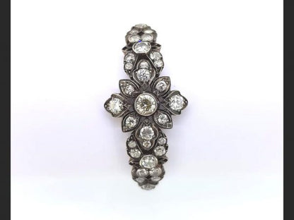 Antique Old-Cut Diamond Bracelet, set with 6.00 carats old-cut diamonds in a delicate floral pattern, set into silver on a high carat bracelet
