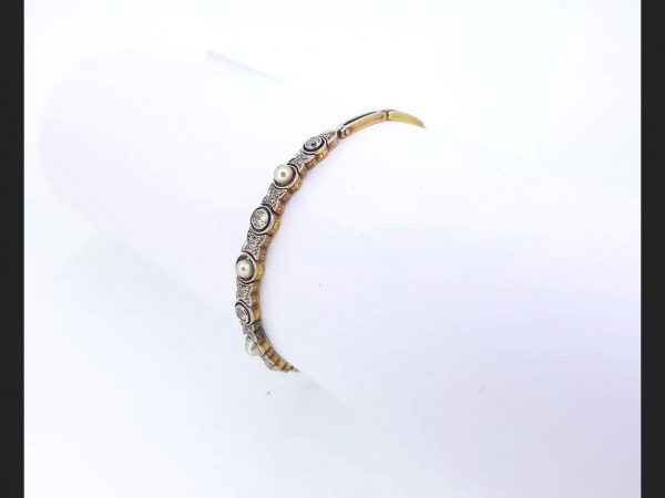 Vintage Pearl and Diamond Bangle, 18ct White Gold and Platinum