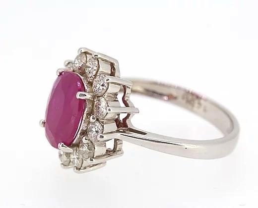 Ruby and Diamond Cluster Ring in 18ct White Gold, 3.00 carats