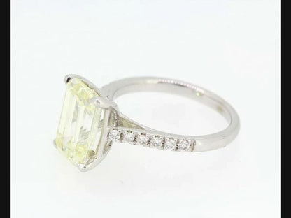 Emerald cut diamond ring, set in 18ct white gold. 