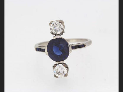 Art Deco Natural Sapphire and Diamond Ring, Circa 1920