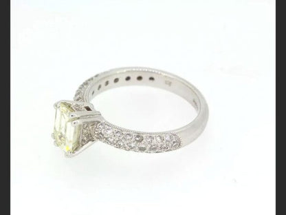 Emerald Cut Diamond Ring, with pave set shoulders, diamond total 1.55 carats, 18ct white gold
