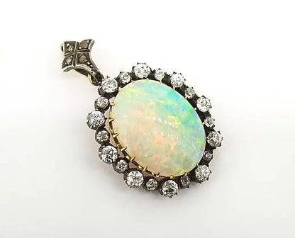 Antique Victorian Opal and Diamond Cluster Pendant / Brooch, Circa 1875