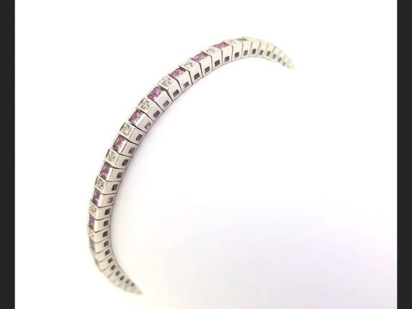 Pink Sapphire and Diamond Line Bracelet, 2.00 carats in total