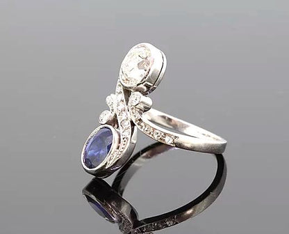 Art Nouveau Sapphire and Diamond Crossover Ring in 18ct Gold