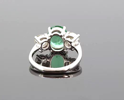 Vintage 2.80ct Emerald and Diamond Three-Stone Ring, 18ct white gold.