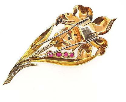 18ct Yellow Gold, Ruby and Diamond Floral Spray Brooch