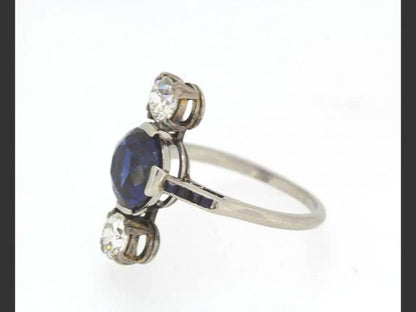 Art Deco Natural Sapphire and Diamond Ring, Circa 1920