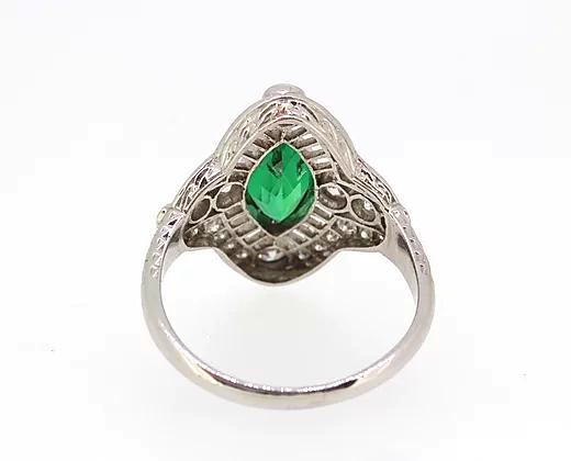 Art Deco Colombian Emerald and Diamond Navette Ring