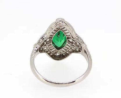 Art Deco Colombian Emerald and Diamond Navette Ring