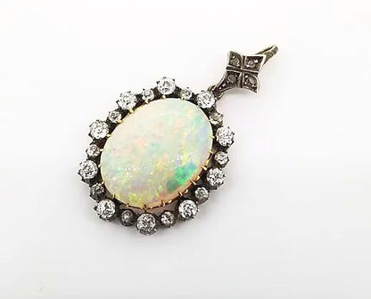 Antique Victorian Opal and Diamond Cluster Pendant / Brooch, Circa 1875