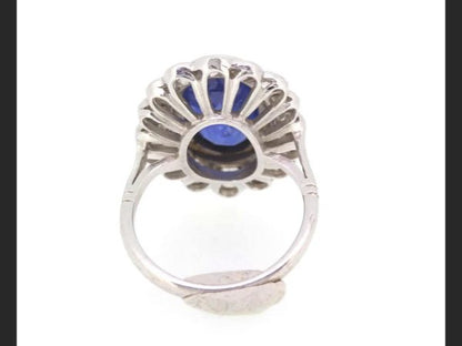 Vintage 4ct Sapphire and Diamond Cluster Ring in 18ct White Gold