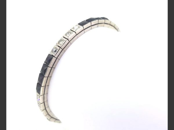 Onyx and diamond line bracelet, set in, 14ct white gold, c.1930