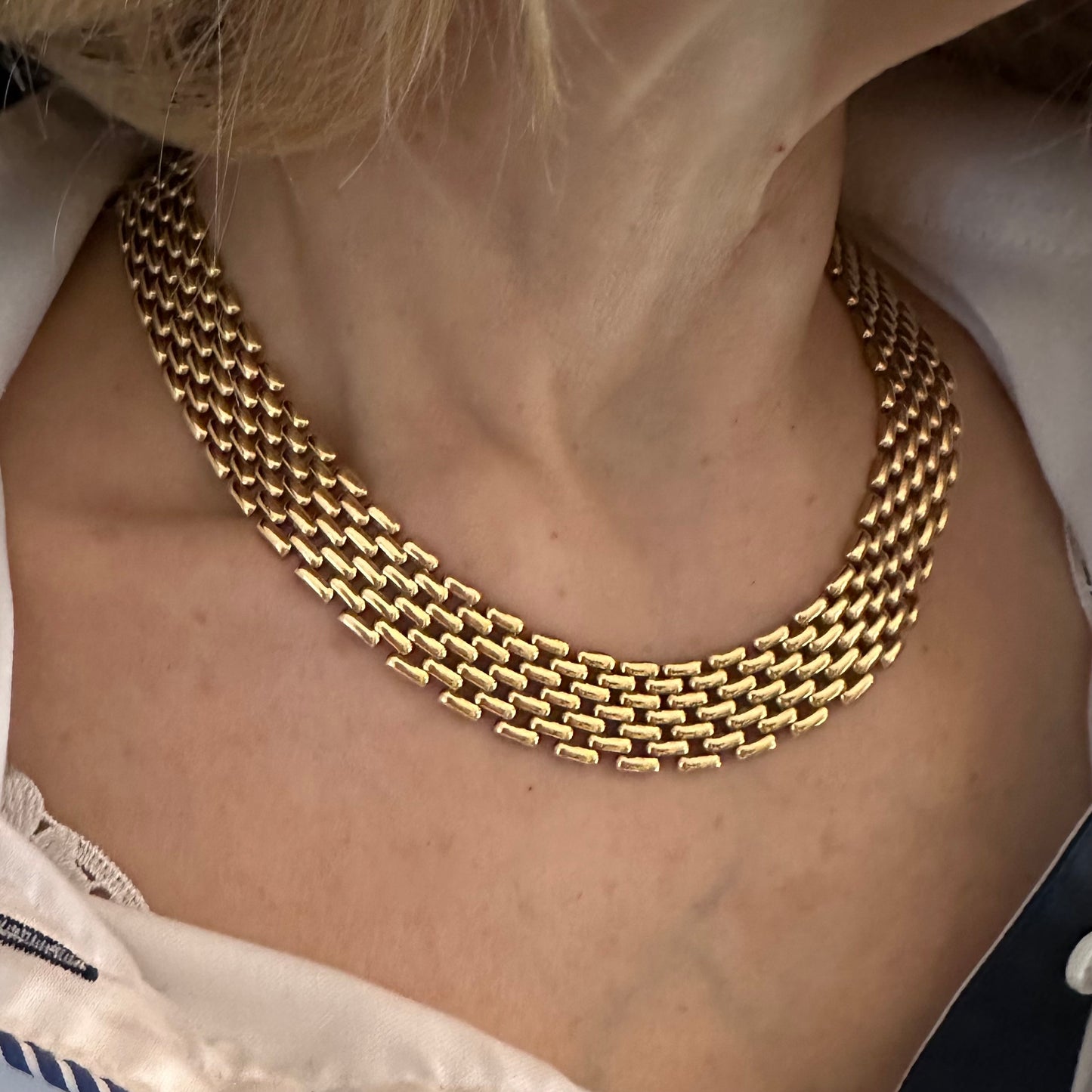 Vintage brick flat link collar gold necklace 18ct 