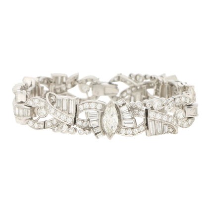 Art Deco Inspired Marquise Diamond Bracelet in White Gold