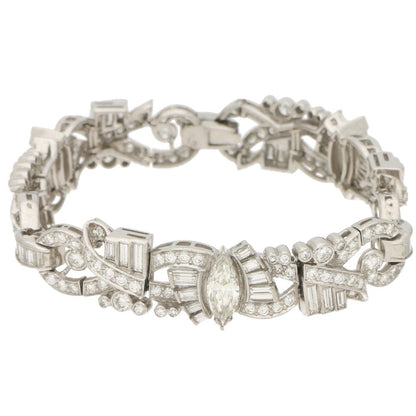 Art Deco Inspired Marquise Diamond Bracelet in White Gold