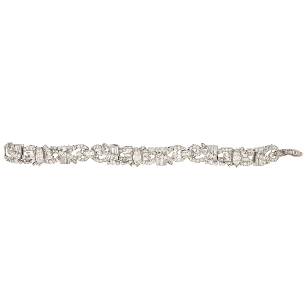 Art Deco Inspired Marquise Diamond Bracelet in White Gold