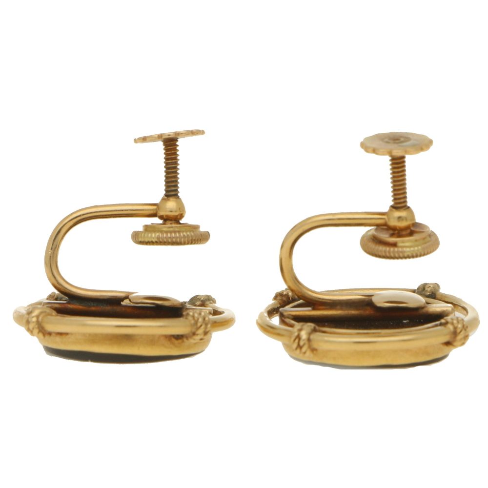 Victorian Antique Sardonyx Golfing Earrings