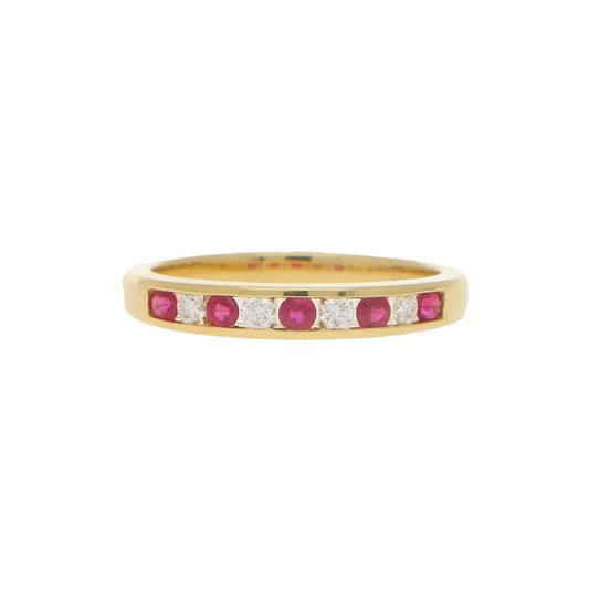 Diamond and Ruby Half Eternity Ring in 18ct Yellow Gold