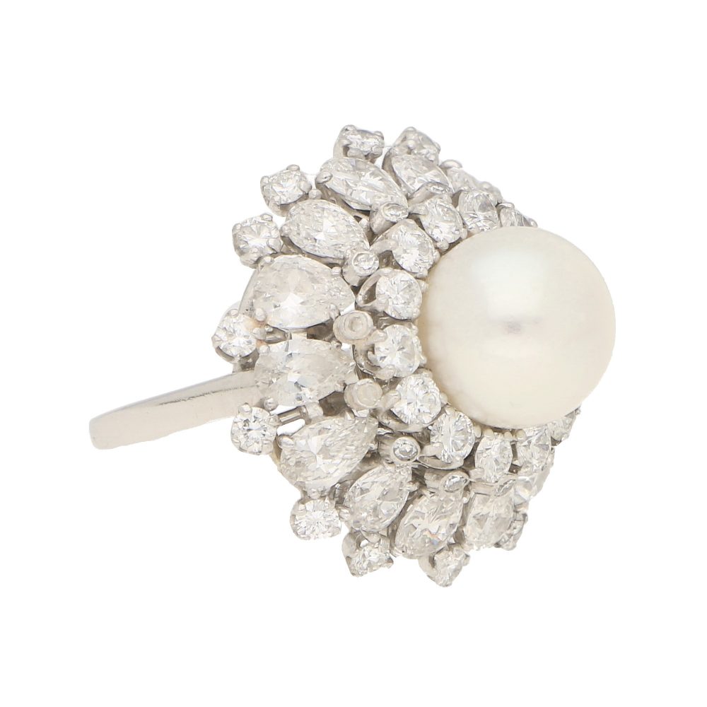 Pearl and Diamond Ballerina Cluster Ring