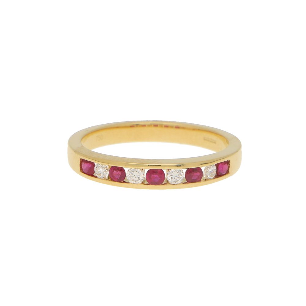 Diamond and Ruby Half Eternity Ring in 18ct Yellow Gold